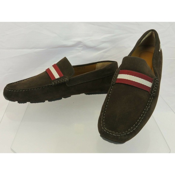 BALLY PEARCE COFFEE BROWN SUEDE WEB LOGO DRIVE LOAFERS US 10 EEE 43 ITALY main image 6